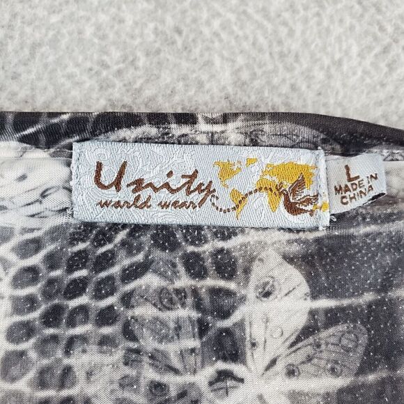 Unity World Wear Dress Womens Large Black Floral Sheath Beaded Pleated Hi-Low - Picture 2 of 8